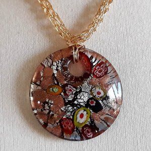 Vintage Millefiori Glass Pendant Necklace